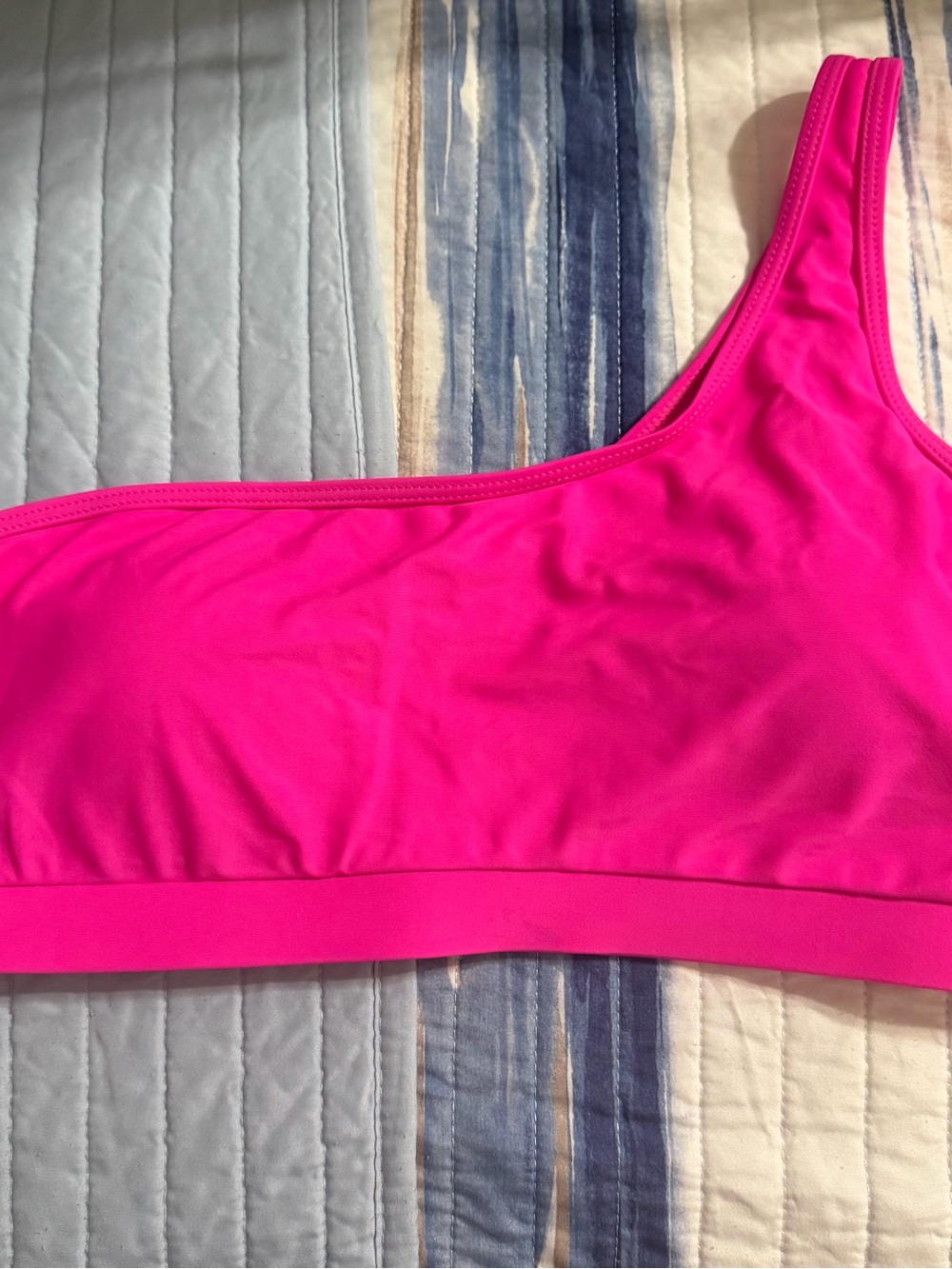 Women's One-Shoulder Swim Bikini Top- Hot Pink